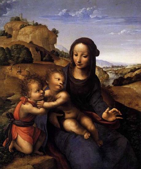 YANEZ DE LA ALMEDINA, Fernando Madonna and Child with Infant St John oil painting picture